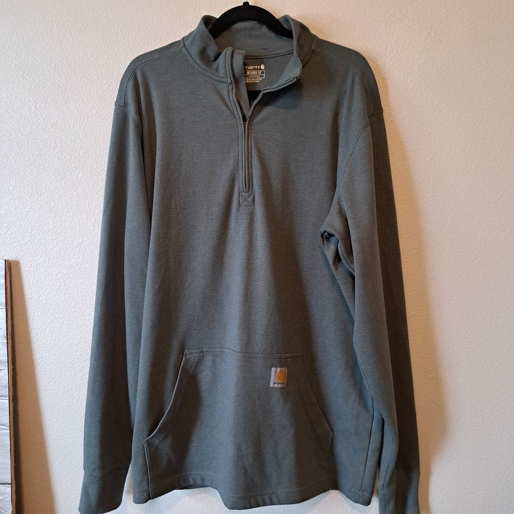 Carhartt Mens Relaxed Fit Quarter Zip Pullover‎ Gray Large Tall Mock Neck L TALL